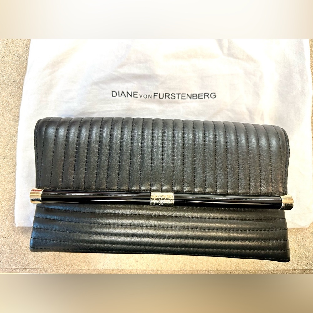 Diane Van Furstenberg Black Envelope Clutch with ridges